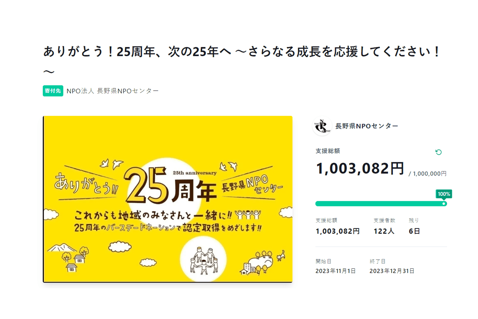 25周年クラファン目標金額達成しました!!のメインビジュアル