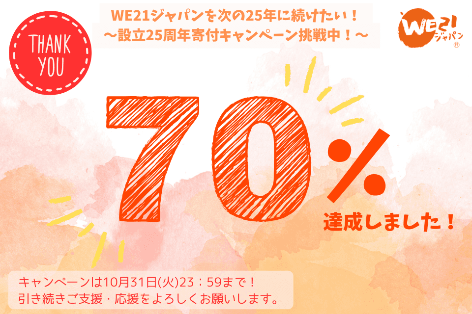 いただいたご寄付が、全体目標『120万円』の70％に到達しました！【ご支援くださった皆様ありがとうございます！】のメインビジュアル