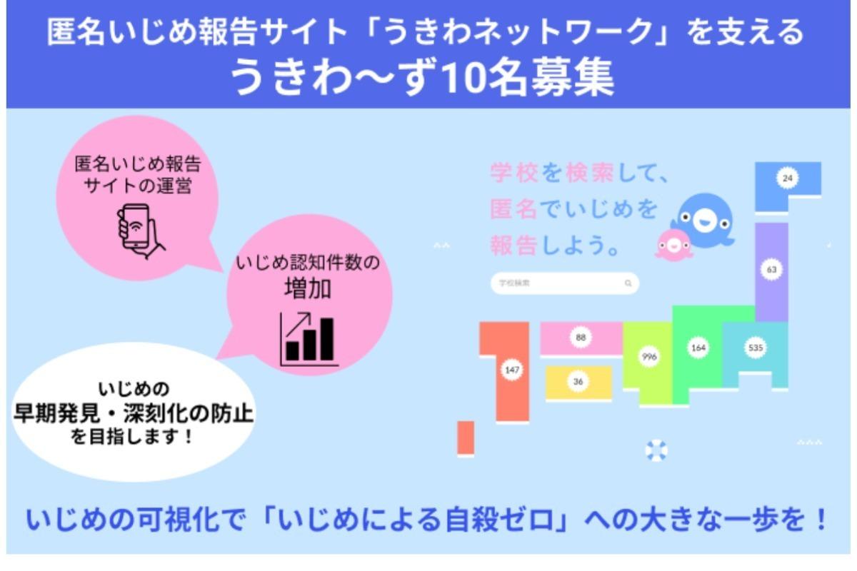 いじめの可視化で「いじめによる自殺ゼロ」への大きな一歩を！ 匿名いじめ報告サイトを支える継続寄付者"うきわ〜ず"10名募集の画像