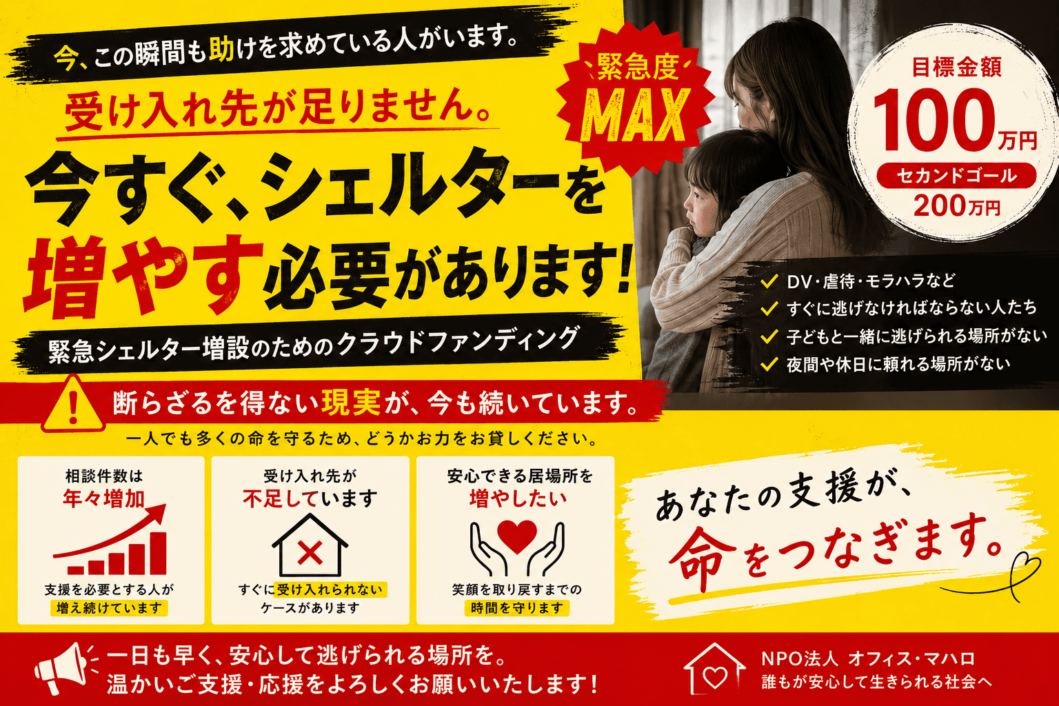 逃げたあとも、ひとりにしない。DVや虐待から逃れた母子が、安心して生活を立て直す場所を守りたいの画像