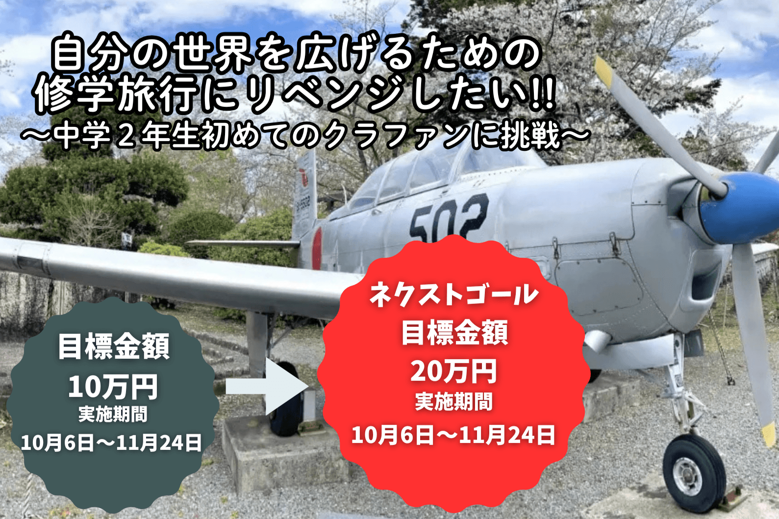 自分の世界を広げるための修学旅行にリベンジしたい!!〜中学２年生初めてのクラファンに挑戦〜の画像