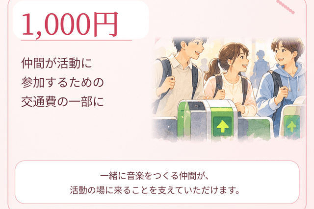 1,000円|仲間に会場に来てもらうための交通費の一部にの画像